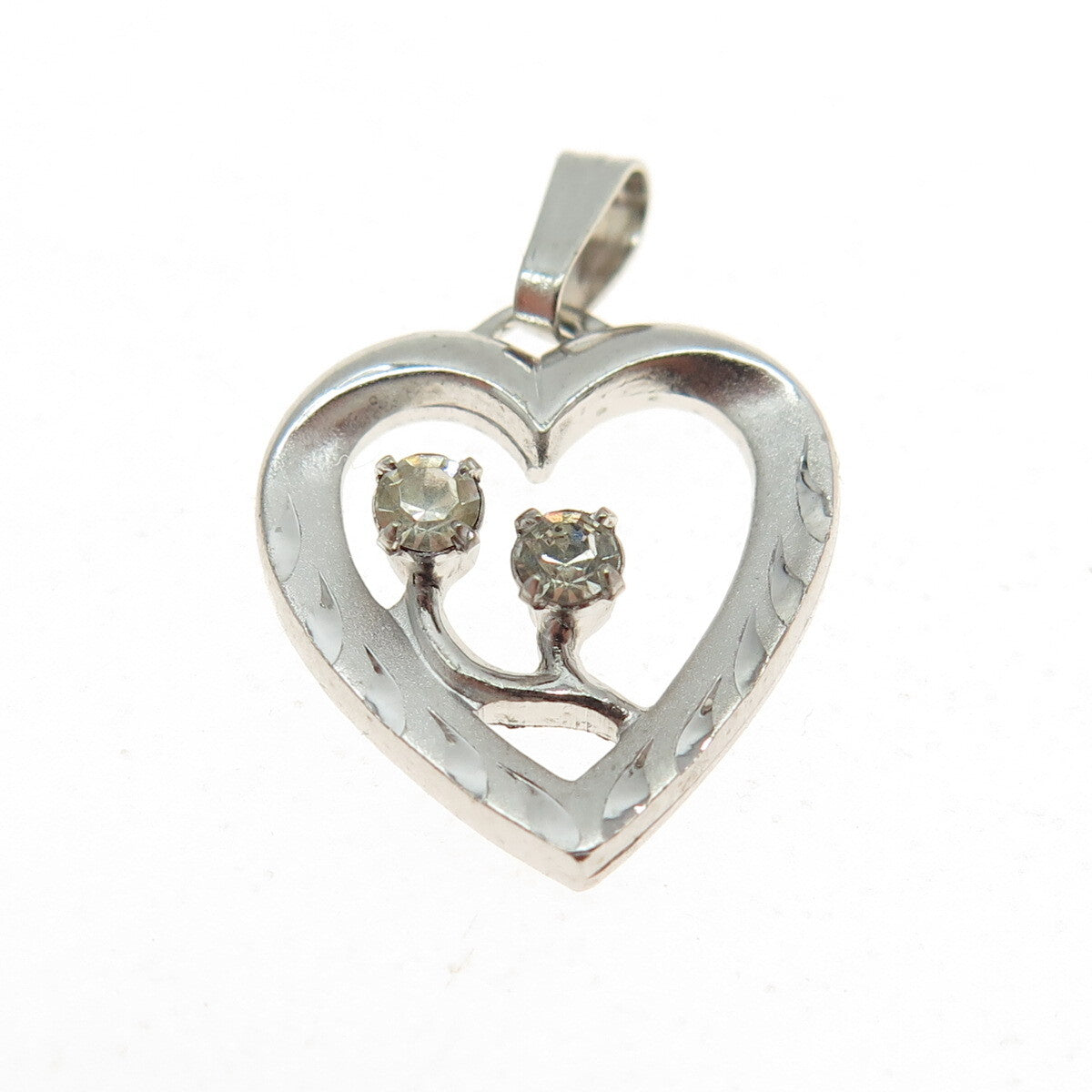 FELICE JF 925 Sterling Silver Antique Art Deco Rhinestone Heart Pendant