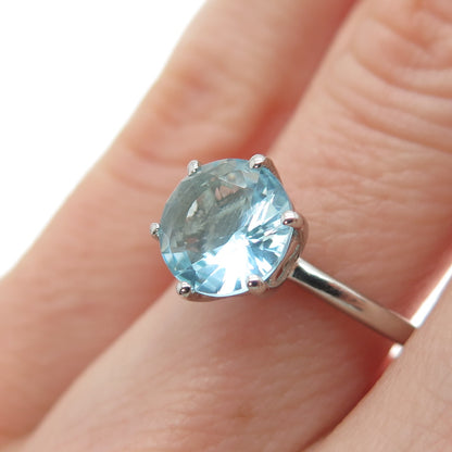 DAZZLERS 925 Sterling Silver Round-Cut Nano Blue Topaz Ring Size 6.25