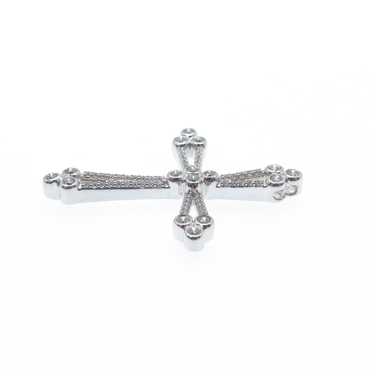 925 Sterling Silver Round-Cut C Z Cross Charm Slide Pendant