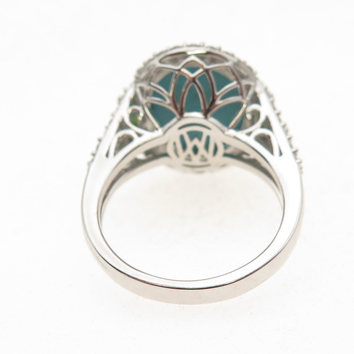 925 Sterling Silver 2-Tone Real Turquoise White Topaz & Peridot Ring Size 8.25