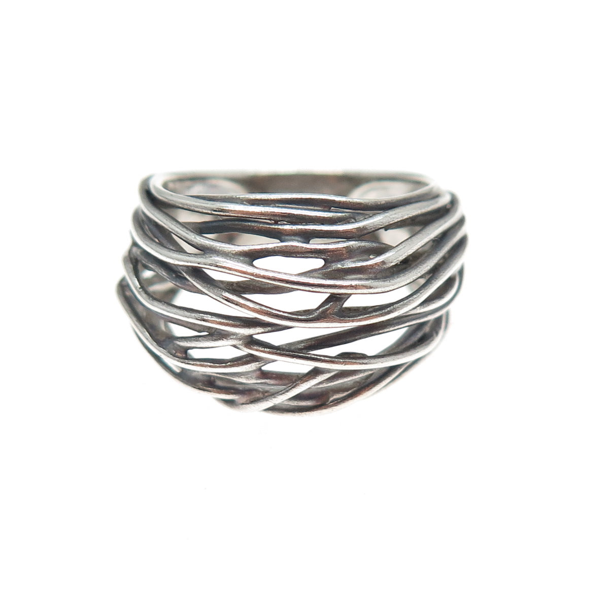 925 Sterling Silver Vintage Modernist Nest Oxidized Ring Size 7.5