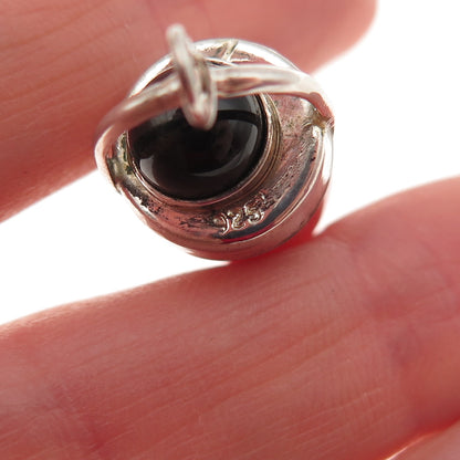 925 Sterling Silver Vintage Real Carnelian & Black Onyx Amulet Charm Pendant