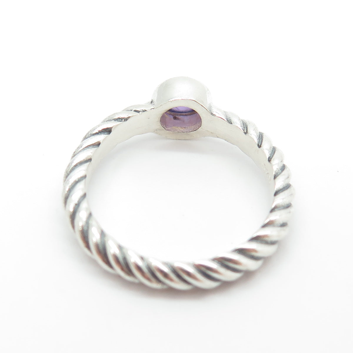 925 Sterling Silver Vintage Real Amethyst Twisted Rope Ring Size 6.5