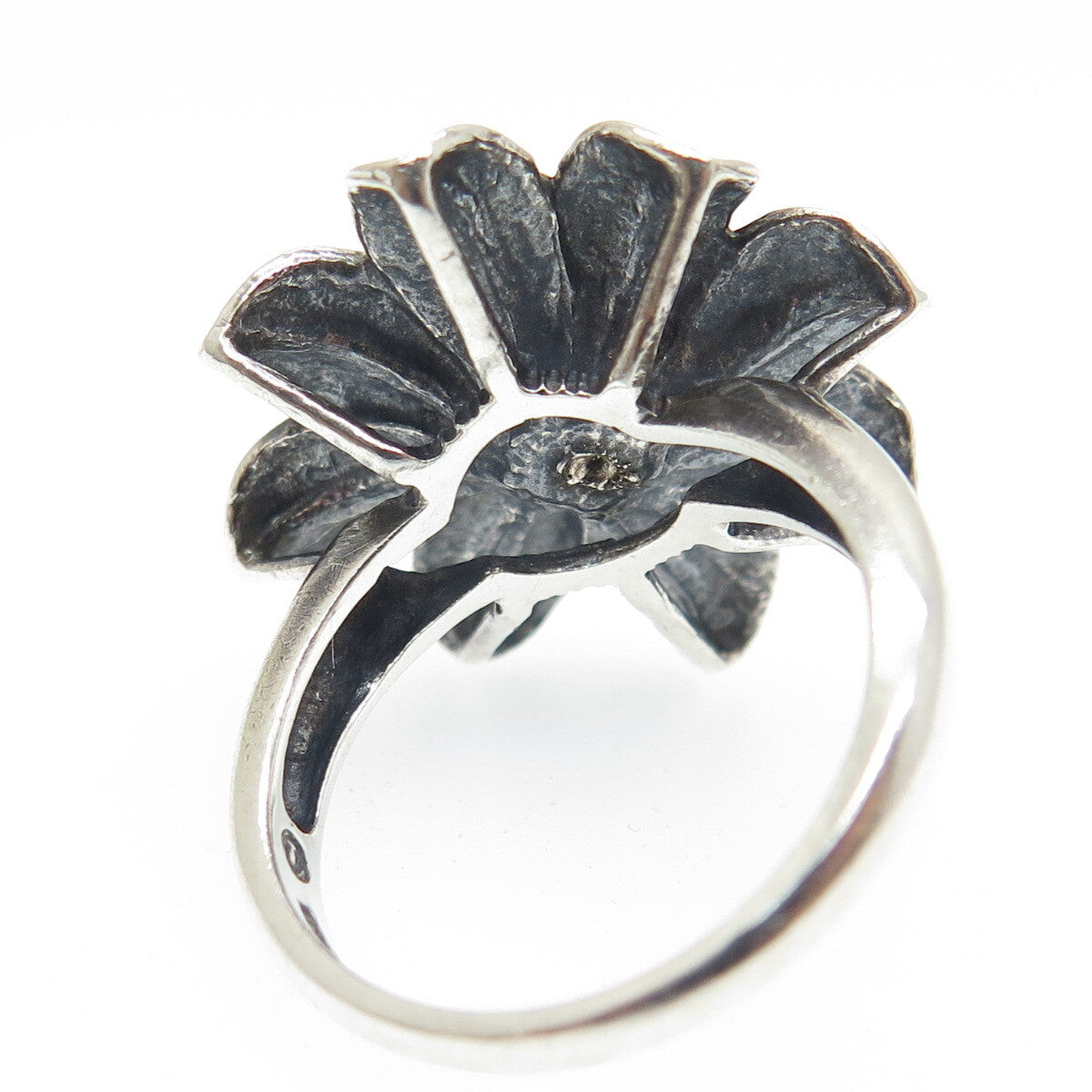 AE ART'S ELEGANCE 925 Sterling Silver 2-Tone Vintage Flower Ring Size 7.25
