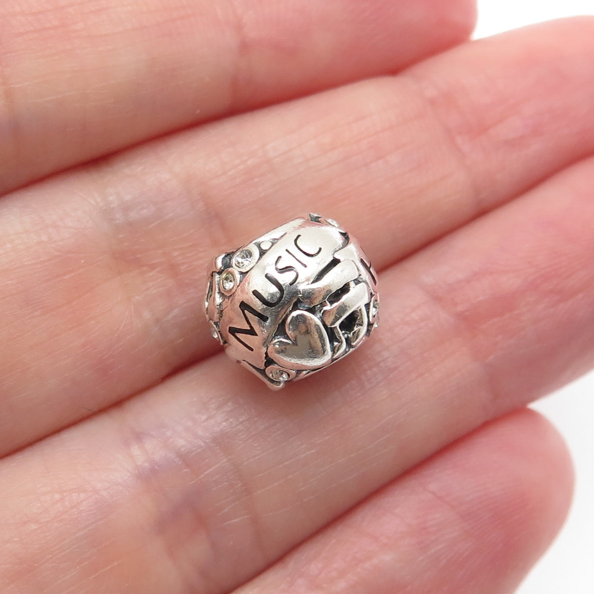 CHAMILIA 925 Sterling Silver Round-Cut C Z Music Heals The Soul Bead Charm