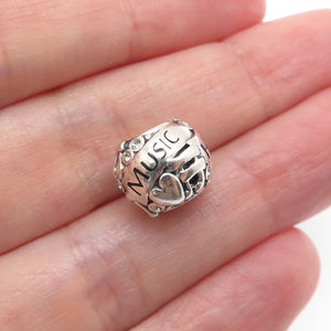 CHAMILIA 925 Sterling Silver Round-Cut C Z Music Heals The Soul Bead Charm