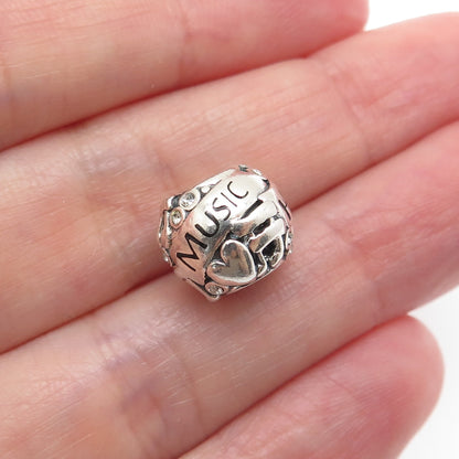 CHAMILIA 925 Sterling Silver Round-Cut C Z Music Heals The Soul Bead Charm