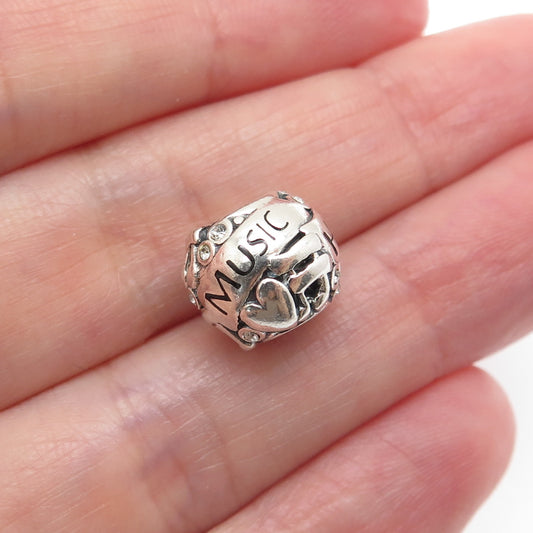 CHAMILIA 925 Sterling Silver Round-Cut C Z Music Heals The Soul Bead Charm