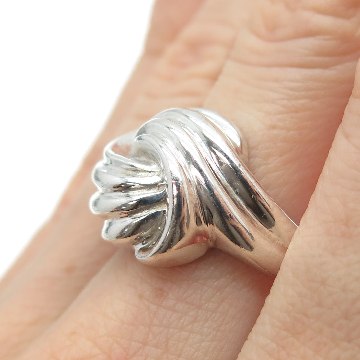 925 Sterling Silver Vintage Modernist Twisted Wavy Ribbed Ring Size 7