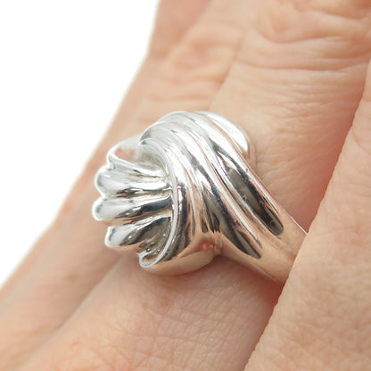 925 Sterling Silver Vintage Modernist Twisted Wavy Ribbed Ring Size 7