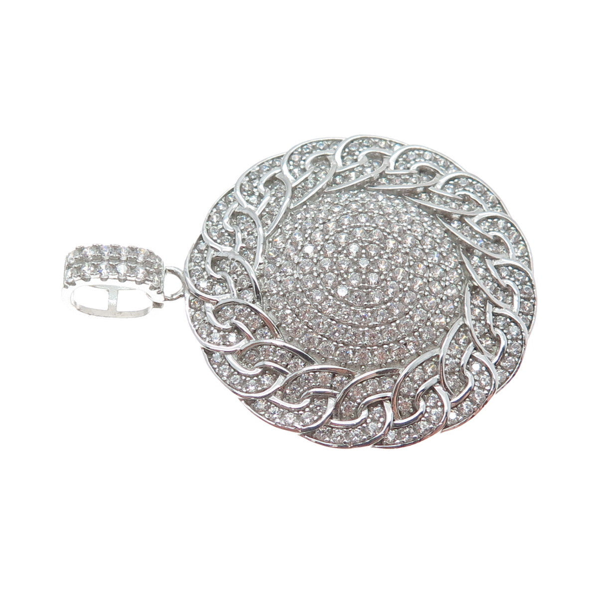 DESIGNS BY YAGI 925 Sterling Silver Round-Cut C Z Sparkle Curb Link Pendant