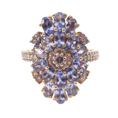 Chuck Clemency 925 Sterling Silver Gold Plated Real Tanzanite Topaz Ring Size 8