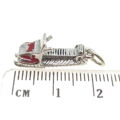 925 Sterling Silver Vintage Enamel Snowmobile Minimalist Charm Pendant