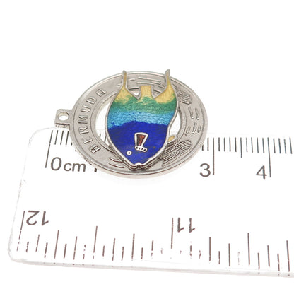 BREADNER CO. Sterling Silver Vintage Enamel Bermuda Tropical Fish Charm Pendant