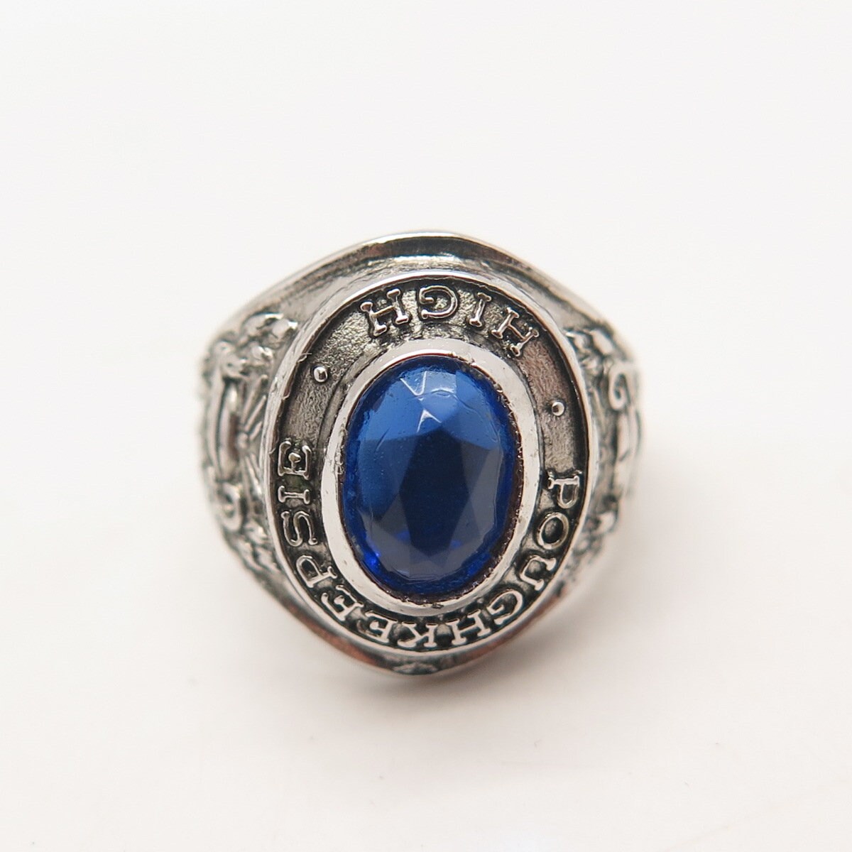 925 Sterling Silver Vintage Wells Glass "Poughkeepsie" High School Ring Pendant