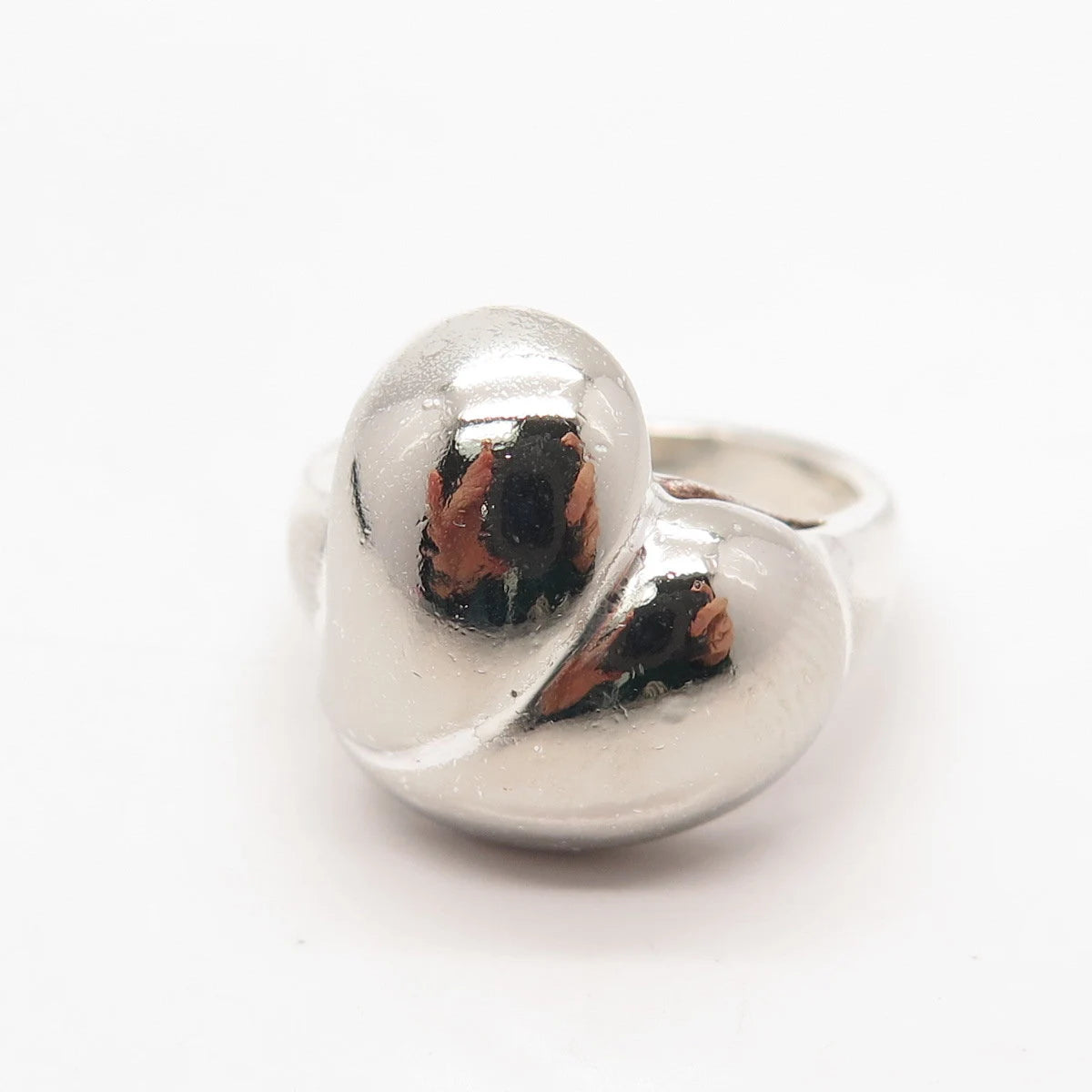 925 Sterling Silver Vintage Ribbed Heart Ring Size 7