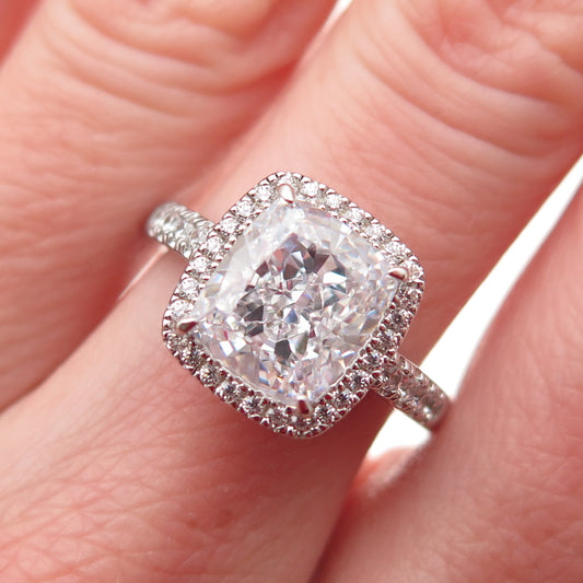 DSMK 925 Sterling Silver Radiant & Round-Cut C Z Engagement Ring Size 7
