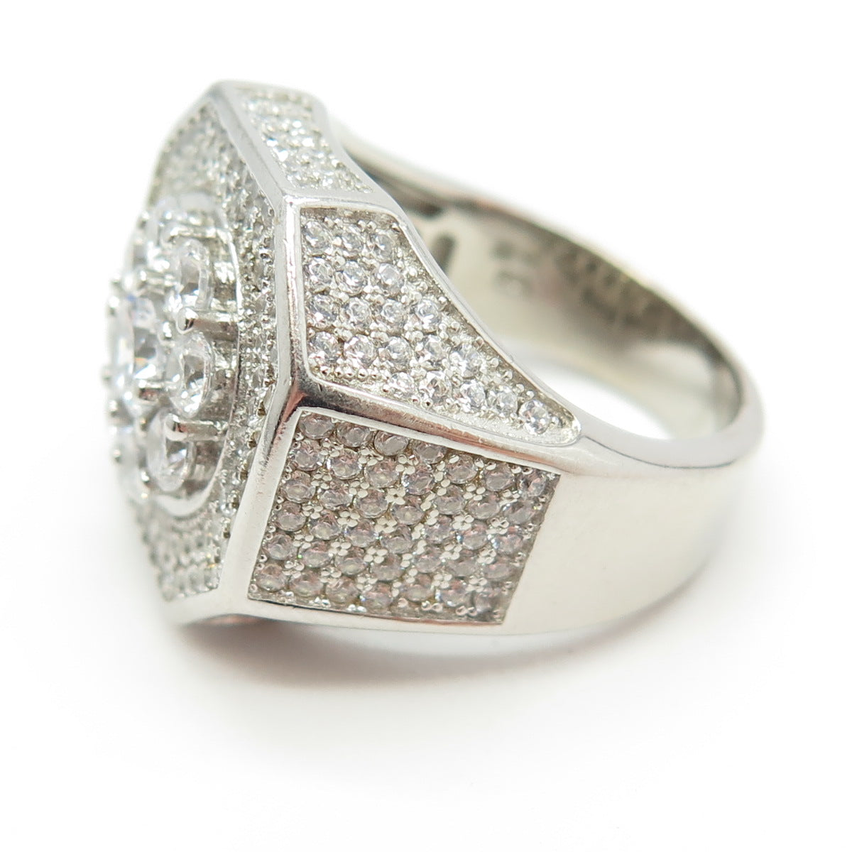 925 Sterling Silver Pave C Z Domed Ring Size 11.25