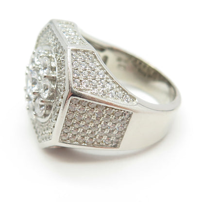 925 Sterling Silver Pave C Z Domed Ring Size 11.25