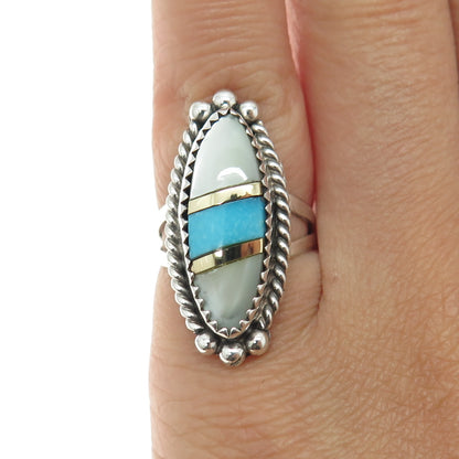 JENNIFER BEGAY Navajo Old Pawn Sterling/18K Vintage Turquoise MOP Ring Size 4.5