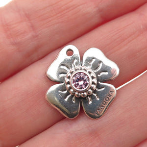 PANDORA 925 Sterling Silver Pink C Z Flower Mini Charm Pendant