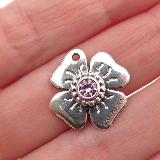 PANDORA 925 Sterling Silver Pink C Z Flower Mini Charm Pendant