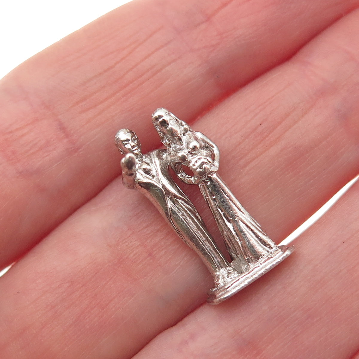 925 Sterling Silver Vintage Bride & Groom Wedding 3D Mini Charm Pendant