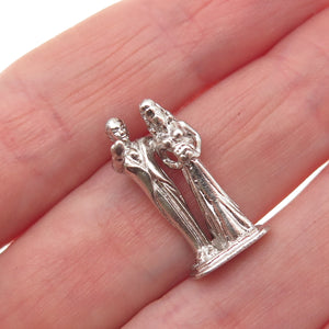 925 Sterling Silver Vintage Bride & Groom Wedding 3D Mini Charm Pendant
