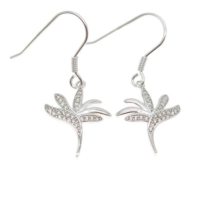 925 Sterling Silver Round-Cut C Z Hawaiian Bird of Paradise Dangling Earrings