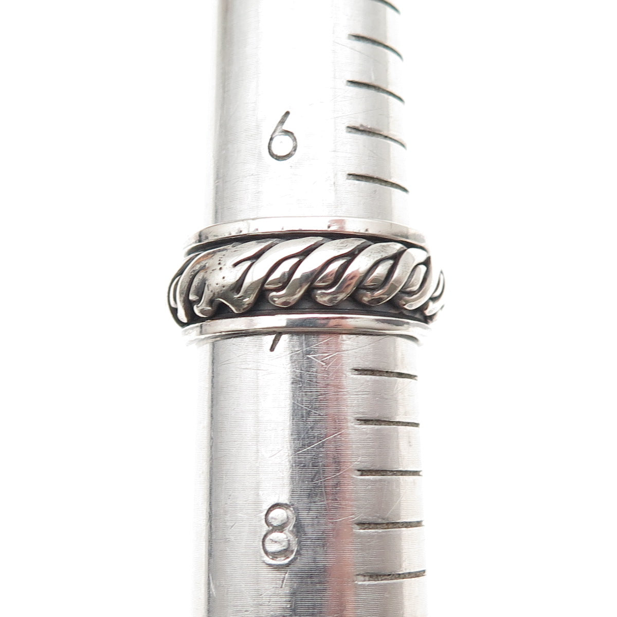 925 Sterling Silver Vintage Roped Oxidized Rotating Band Ring Size 7
