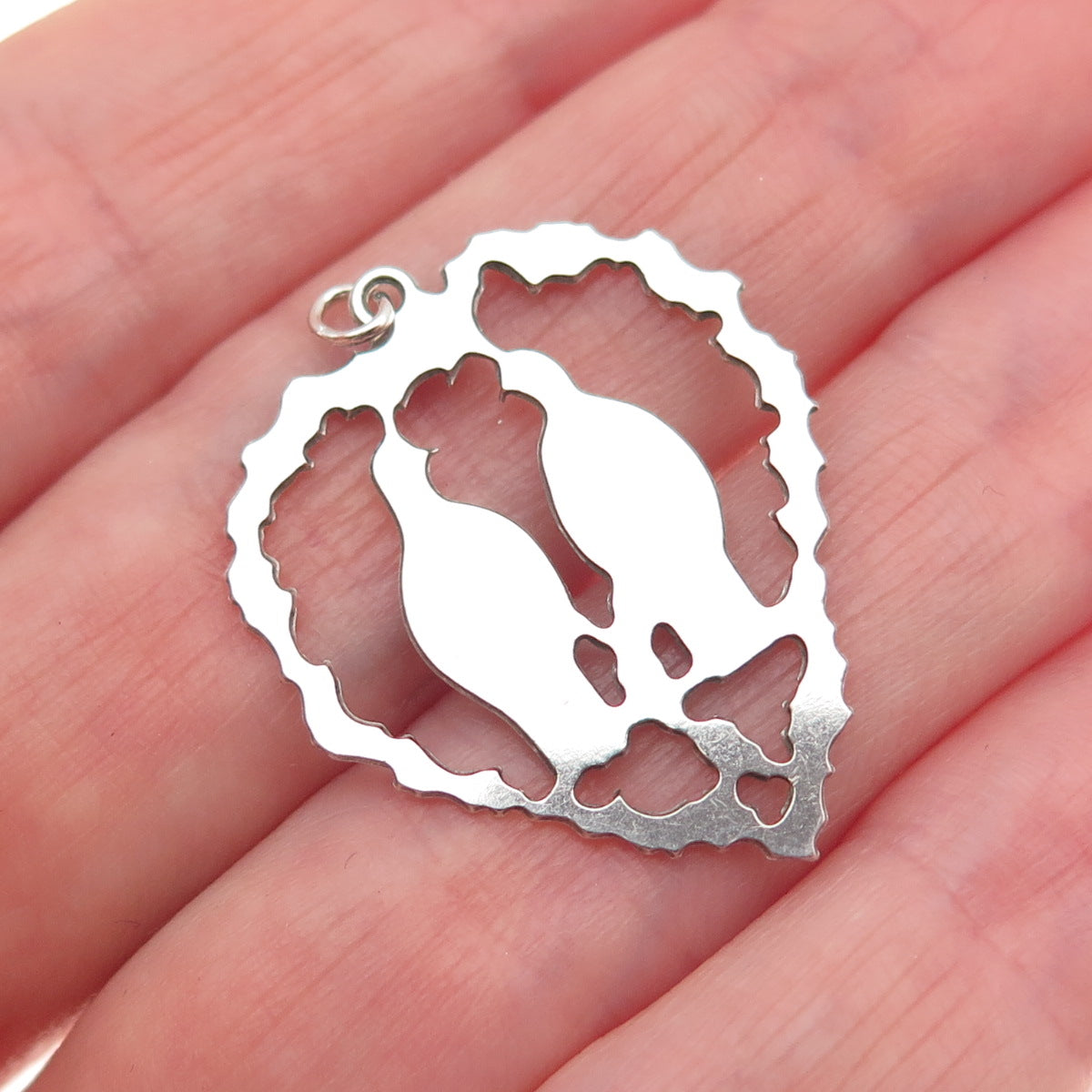 925 Sterling Silver Vintage Couple Dove Birds Heart Charm Pendant
