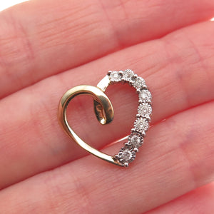 925 Sterling Silver Gold Plated Real Diamond Heart Mini Slide Charm Pendant