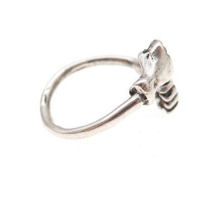 925 Sterling Silver Vintage Fighter Oxidized Adjustable Ring Size 7.25