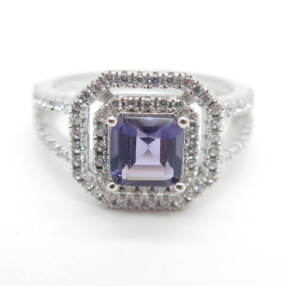 925 Sterling Silver Real Amethyst Gemstone & C Z Ring Size 7
