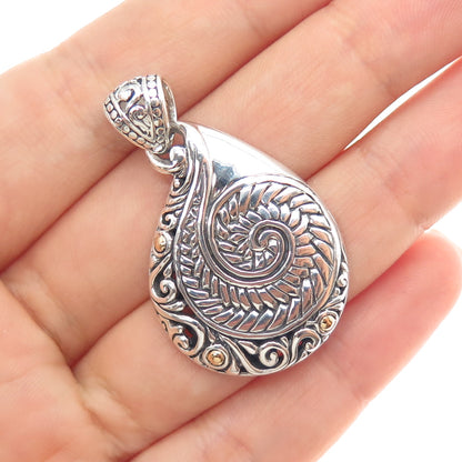 925 Sterling Silver & 18K Gold Vintage Modernist Swirl Oxidized Charm Pendant