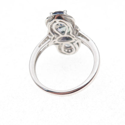Chuck Clemency 925 Sterling Silver Real Tanzanite & White Topaz Ring Size 8.25