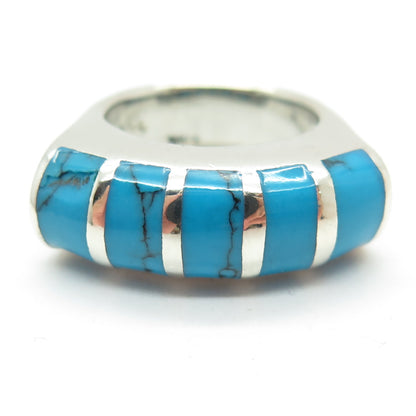 925 Sterling Silver Vintage Real Turquoise Modernist Dome Ring Size 5.5