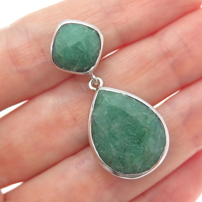 925 Sterling Silver Real Emerald Modernist Slide Pendant