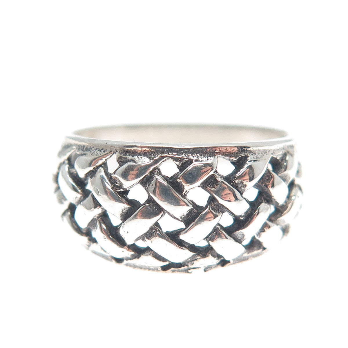 925 Sterling Silver Vintage Woven Oxidized Ring Size 8.25