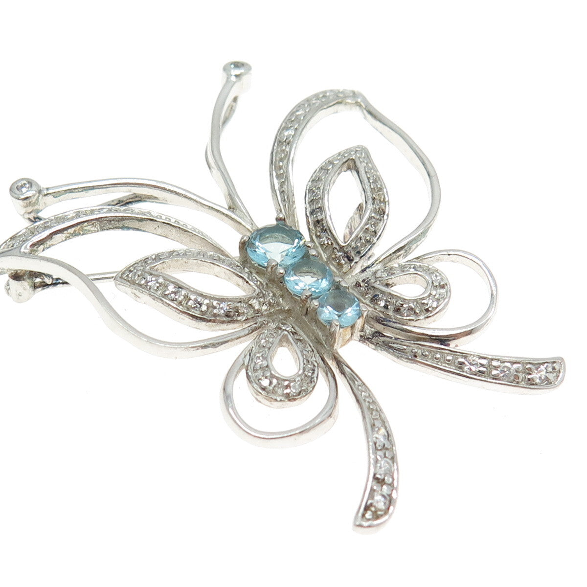 925 Sterling Silver Round-Cut Blue & White C Z Butterfly Pin Brooch