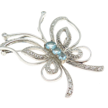 925 Sterling Silver Round-Cut Blue & White C Z Butterfly Pin Brooch