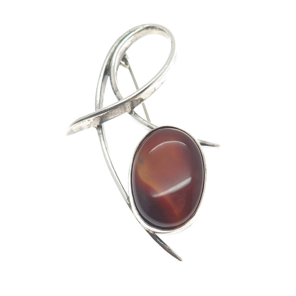 TEPPICH 925 Sterling Silver Vintage Israel Red Agate Gemstone Modernist Brooch
