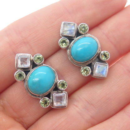 NICKY BUTLER Sterling Silver Vintage Real Turquoise Moonstone Peridot Earrings