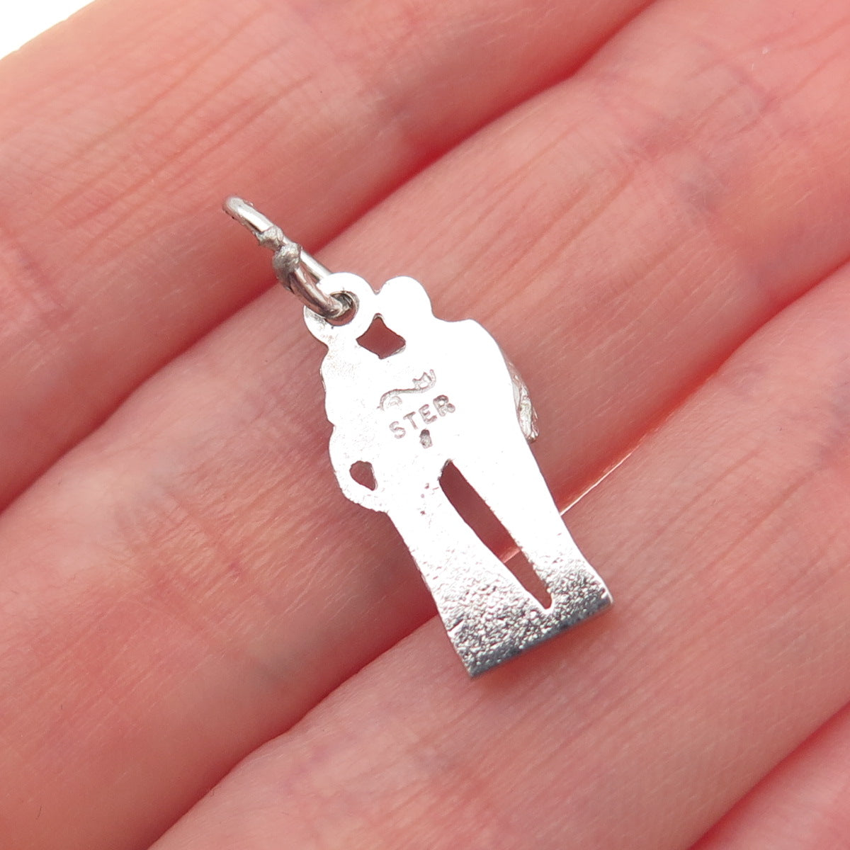 925 Sterling Silver Vintage Rhinestone Groom & Bride Wedding Mini Charm Pendant