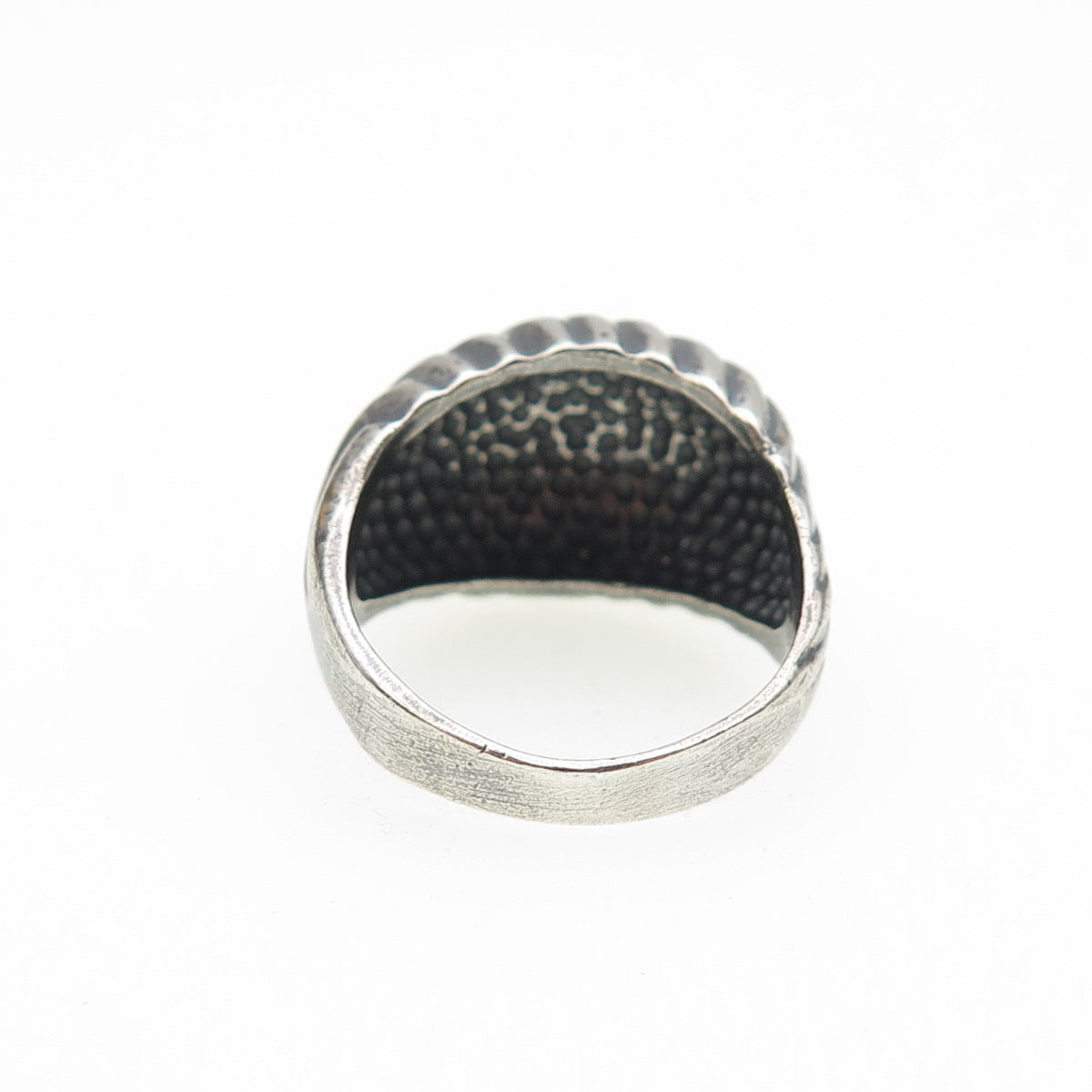 925 Sterling Silver Vintage Modernist Ribbed Dome Oxidized Ring Size 6.75