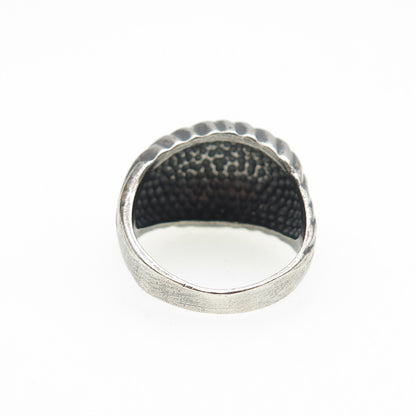 925 Sterling Silver Vintage Modernist Ribbed Dome Oxidized Ring Size 6.75