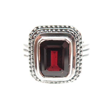 MIA T. 925 Sterling Silver Vintage Real Emerald-Cut Red Garnet Ring Size 7.25