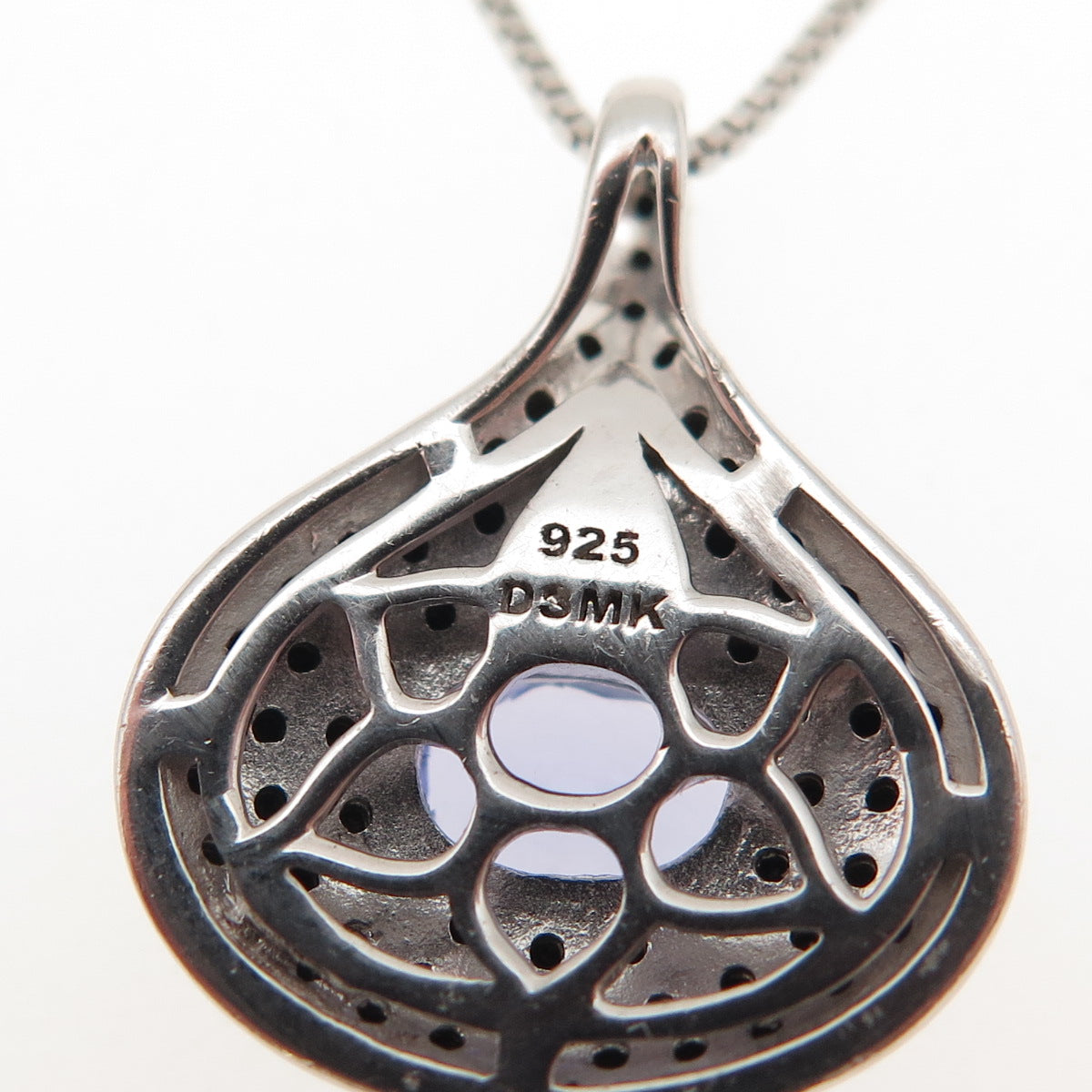 DSMK 925 Sterling Silver Real Tanzanite & Black Spinel Box Chain Necklace 18"