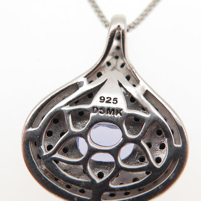 DSMK 925 Sterling Silver Real Tanzanite & Black Spinel Box Chain Necklace 18"