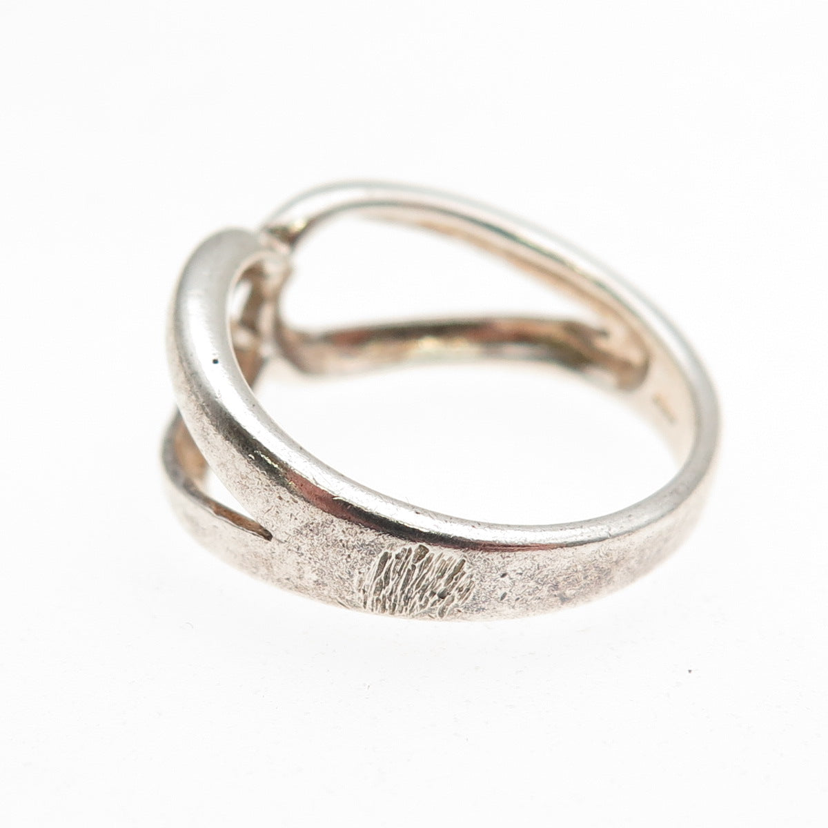 925 Sterling Silver Vintage Heart Oxidized Hug Ring Size 7